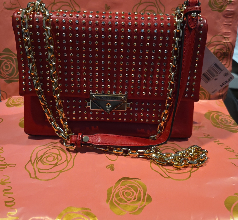 Michael Kors Red Studded Chain Crossbody Bag